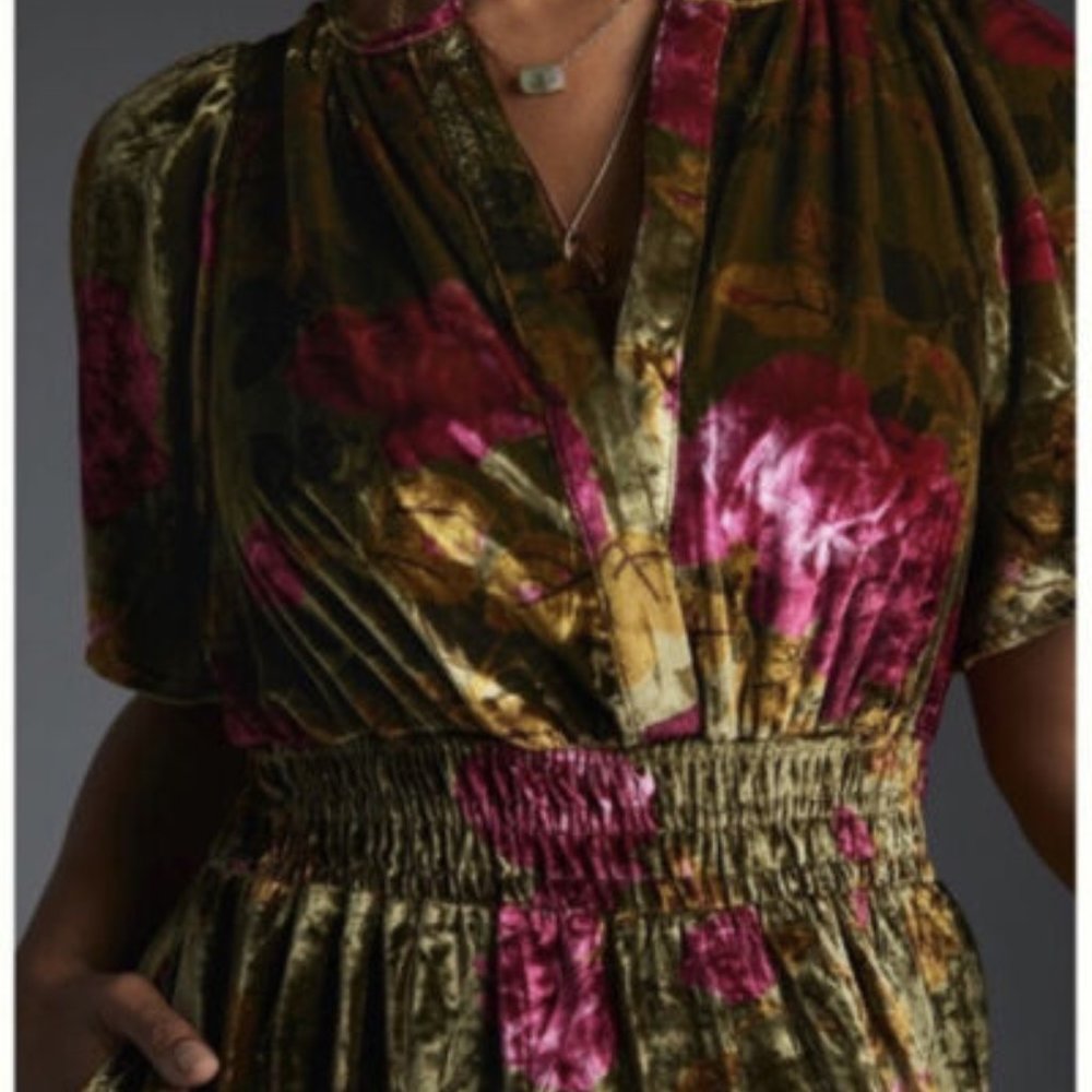 Anthropologie The Somerset Maxi Dress: Velvet Edition / GREEN MOTIF NWT - Picture 7 of 14